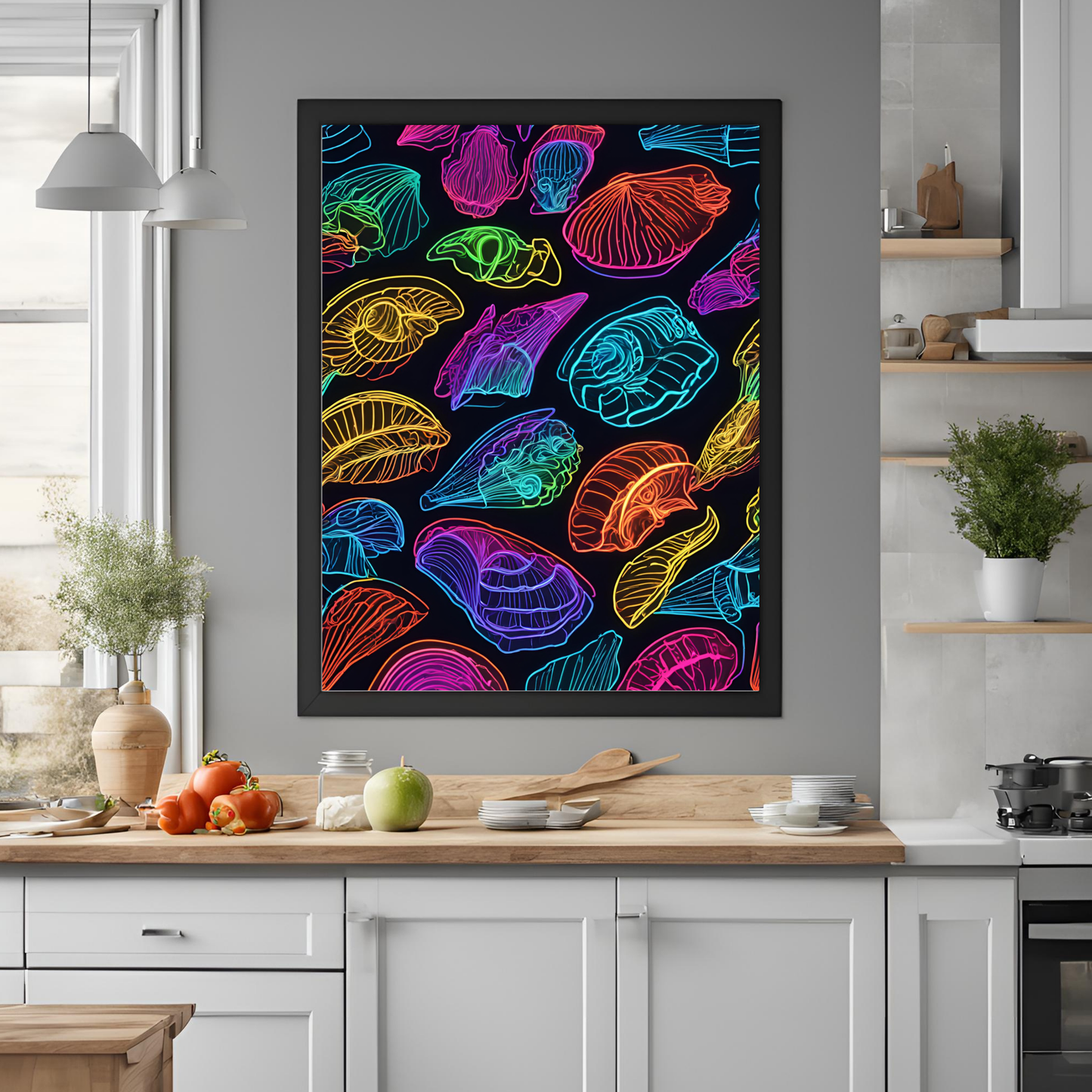 Coastal Gallery Wall - Neon Shell Printable Wall Art Summer Aesthetic Colourful Beach Poster