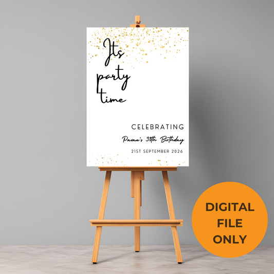 Minimalist Gold Glitter Birthday Welcome Sign