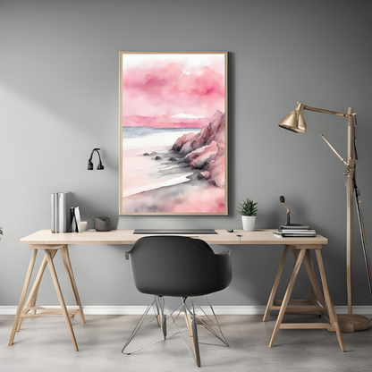 Pink Aesthetic Beach Landscape Wall Art