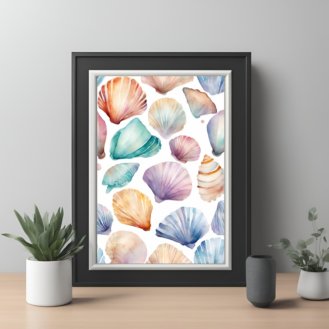 Multi Coloured Shell Watercolour Wall Art