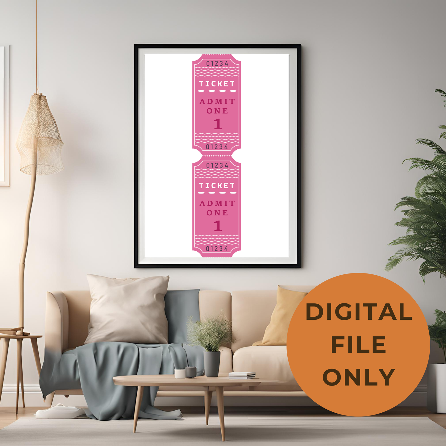 Pink Ticket Stub Wall Art Digital Download