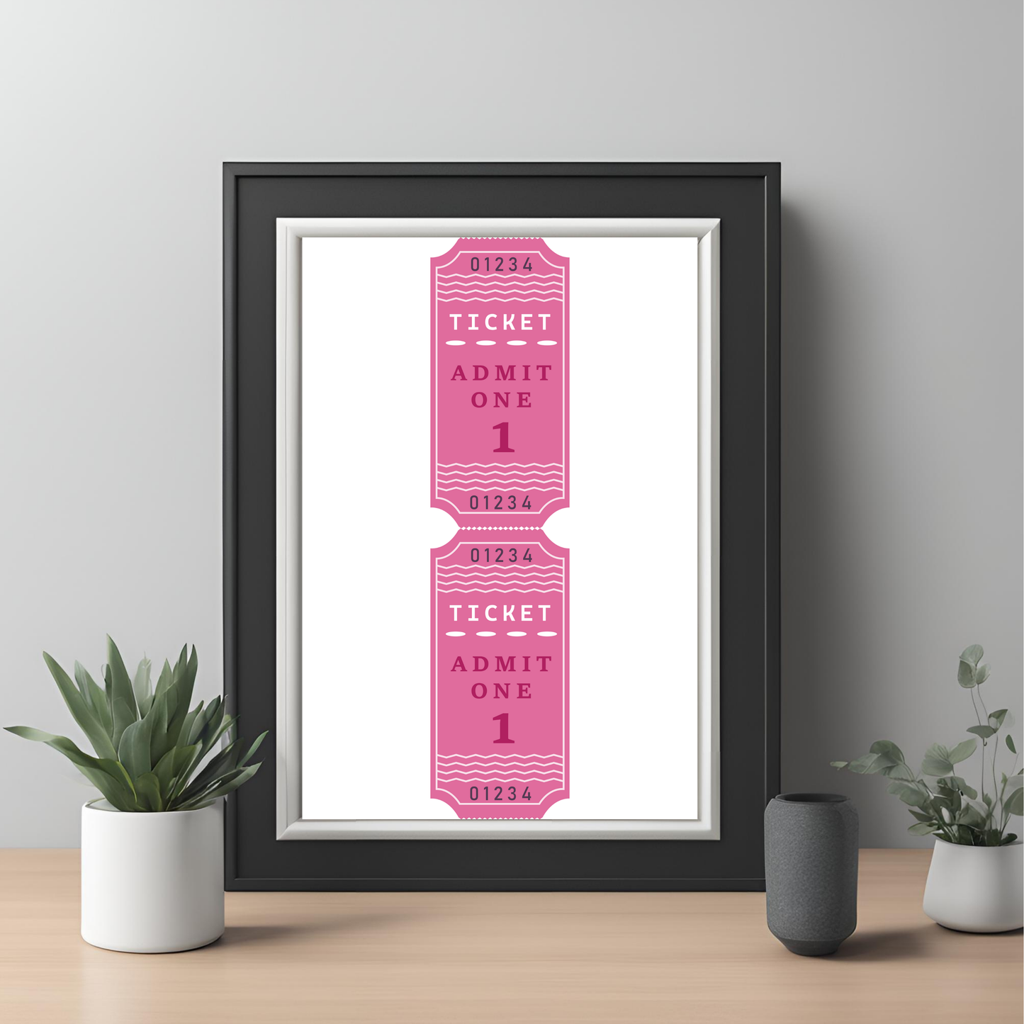 Pink Ticket Stub Wall Art Digital Download