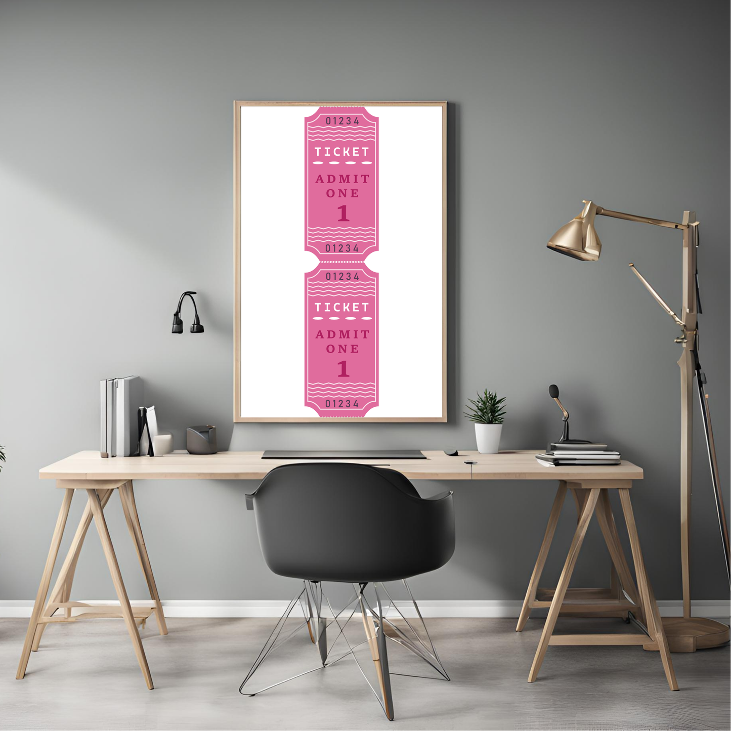 Pink Ticket Stub Wall Art Digital Download