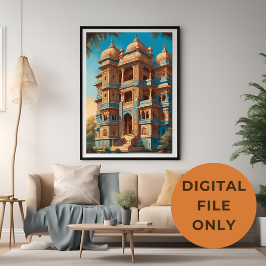 Indian Palace Teal Wall Art Digital Download