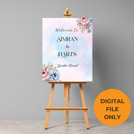 Gender Reveal Pink & Blue Watercolour Entrance Board - Online Template