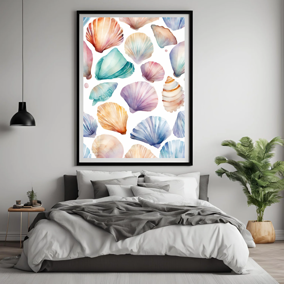 Multi Coloured Shell Watercolour Wall Art