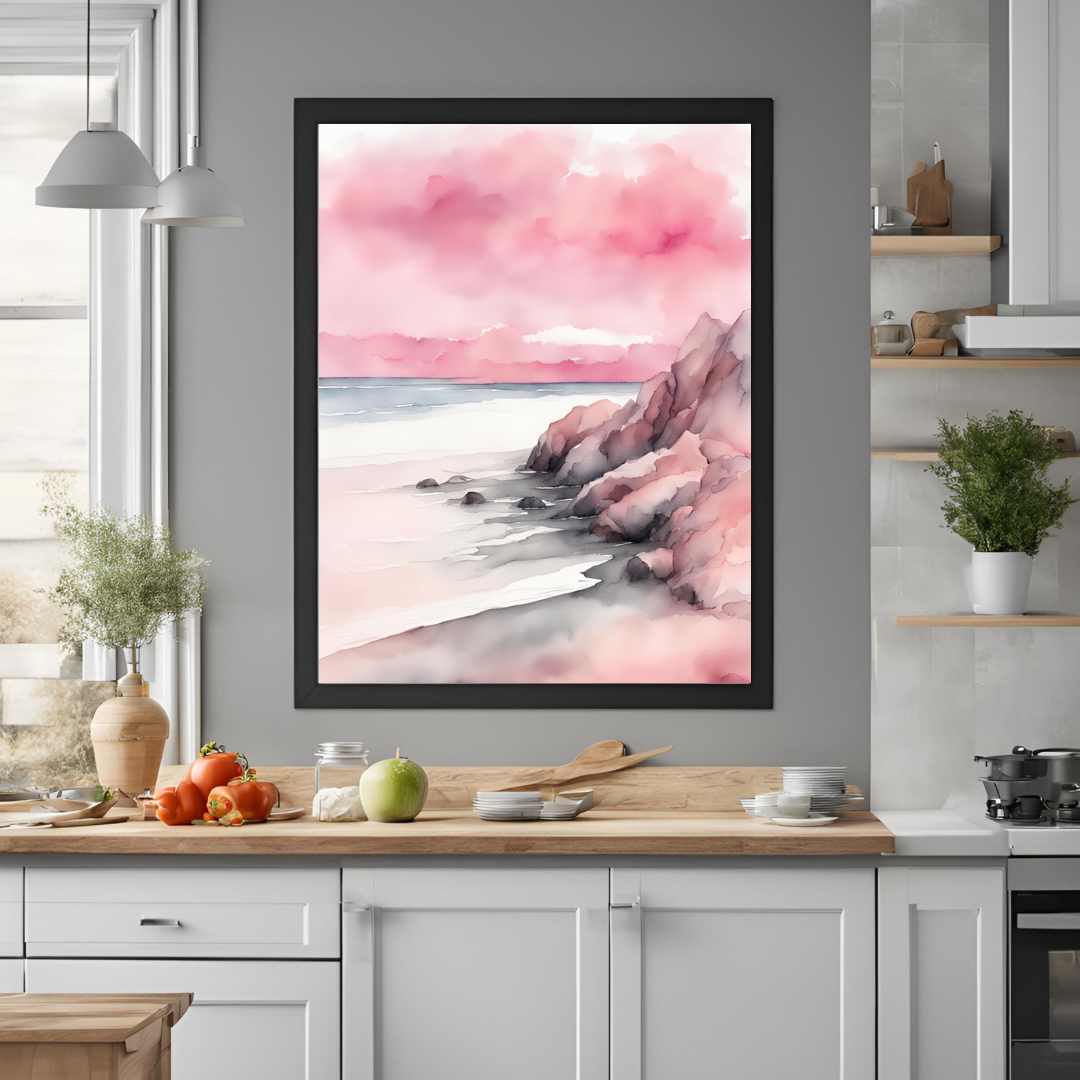 Pink Aesthetic Beach Landscape Wall Art