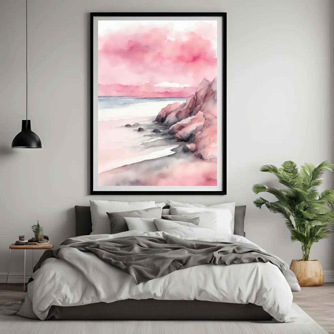 Pink Aesthetic Beach Landscape Wall Art