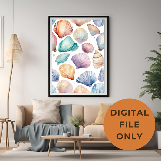 Multi Coloured Shell Watercolour Wall Art