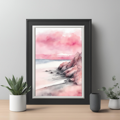 Pink Aesthetic Beach Landscape Wall Art