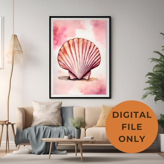 Pink Watercolour Shell Wall Art - Instant Digital Download