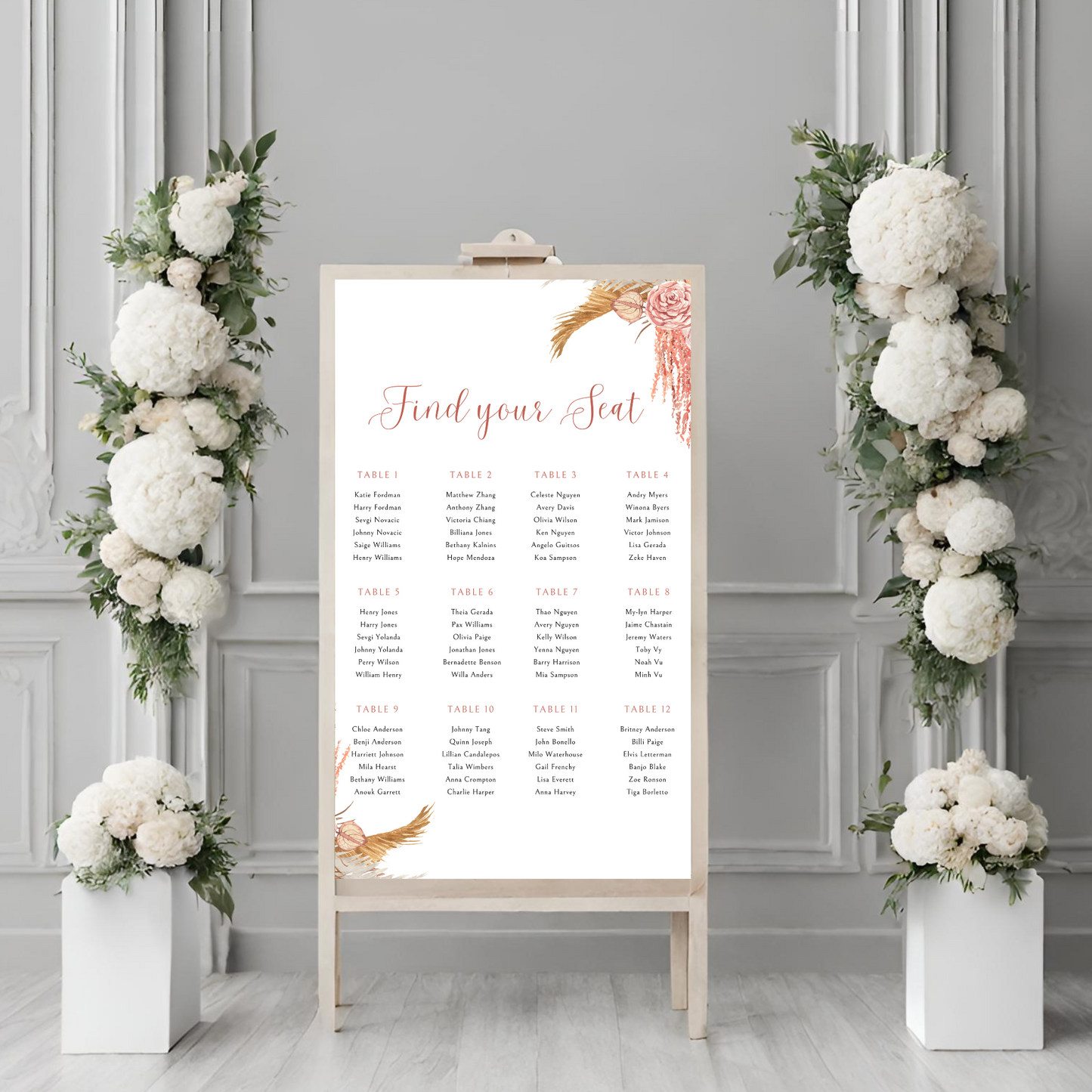 Peach Seating Plan Digital Download - Online Template