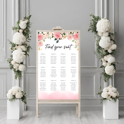 Pink Bridal Seating Plan Digital Download - Online Template