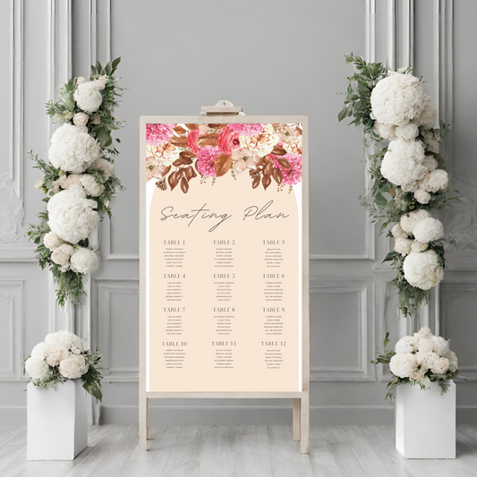 Pink Peach Seating Plan Digital Download - Online Template