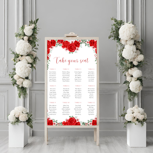 Red Roses Seating Plan Digital Download - Online Template