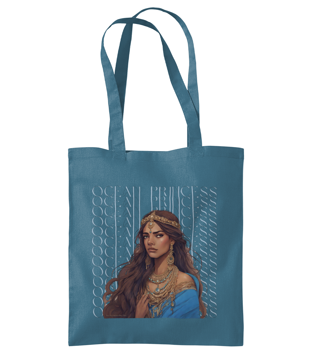 "Ocean Princess" Tote Bag – Front View - 100% Cotton - Brown Girl with Indian Outfit and Jewellery wearing a crown