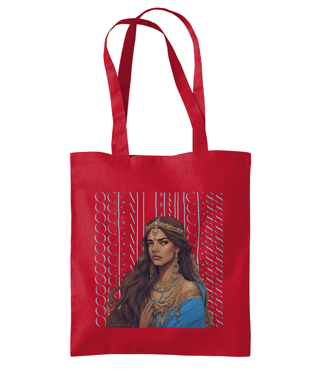 "Ocean Princess" Tote Bag – Front View - 100% Cotton - Brown Girl with Indian Outfit and Jewellery wearing a crown