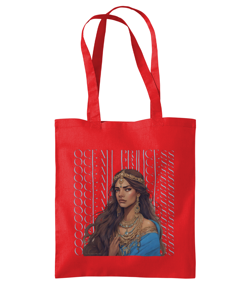 "Ocean Princess" Tote Bag – Front View - 100% Cotton - Brown Girl with Indian Outfit and Jewellery wearing a crown