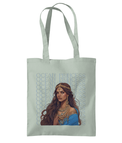 "Ocean Princess" Tote Bag – Front View - 100% Cotton - Brown Girl with Indian Outfit and Jewellery wearing a crown