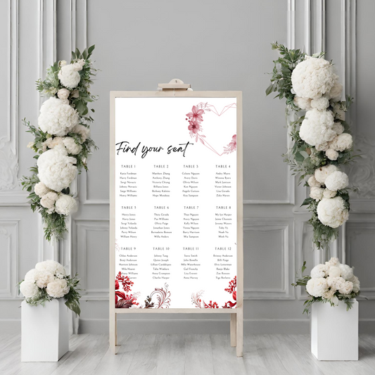 Red Heart Seating Plan Digital Download - Online Template